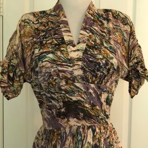 1950s Vintage Dress Marble Swirl Full Skirt Bow 50s